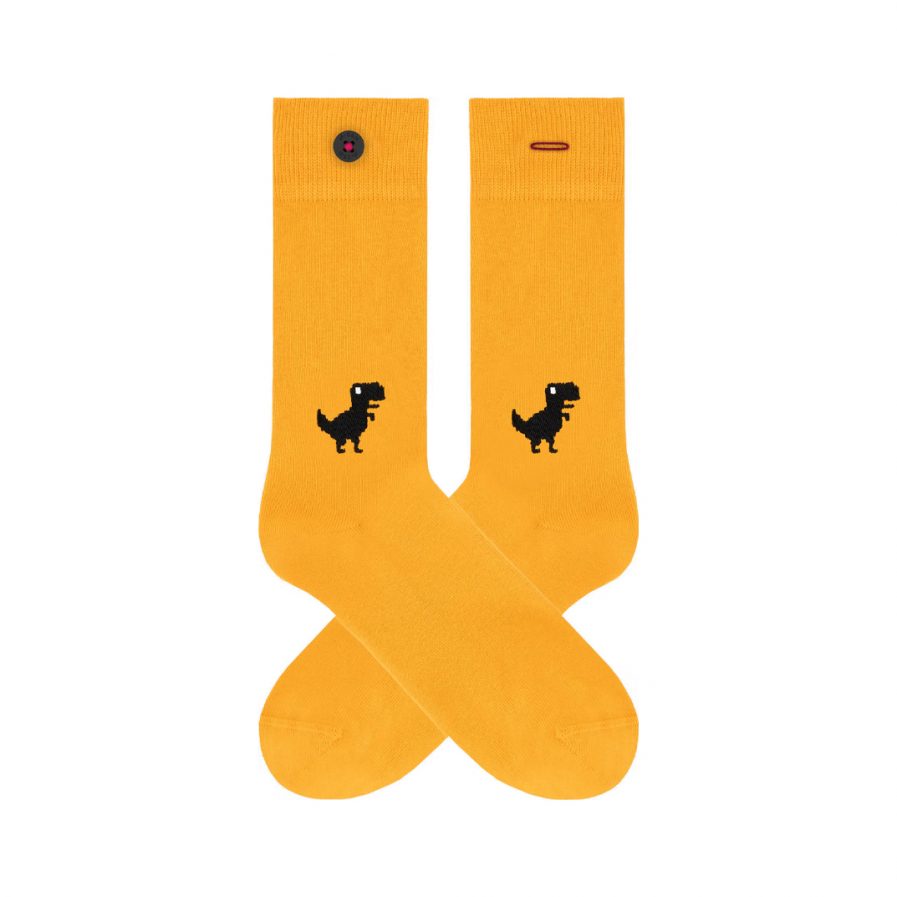 Gelbe Socken mit Dino Stick